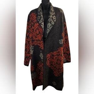 [Tribal] Damask Pattern Wool-blend Knit Long Cardigan/Coatigan Women Medium